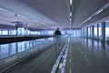 Corridor with moving walkway, Beijing Capital International Airport. Royalty Free Stock Photo